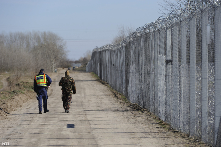 Cảnh sát và quân nhân Hung cùng đi tuần tại biên giới Hungary - Serbia - Ảnh: Kelemen Zoltán Gergely (MTI)