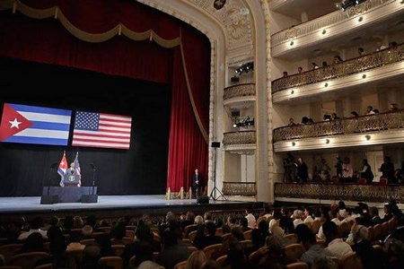 Tổng-thống Obama phát-biểu tại Nhà Hát Lớn (“Gran Teatro”), Havana, Cuba ngày 22-3-2016 (Chip Somodevilla/Getty Images)