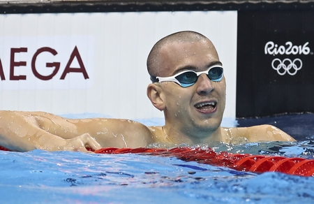 Cseh László sau chiến thắng trước Michael Phelps ở vòng loại - Ảnh: index.hu