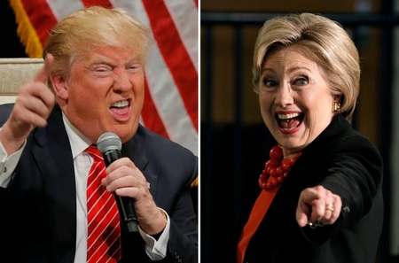 Cuộc đấu gây cấn và đầy bê bối giữa hai kỳ phùng địch thủ Trump và Hillary phải chăng đã bộc lộ “gót chân Achilles” của cái gọi là “nền dân chủ kiểu Mỹ”? - Ảnh: Chris Keane & Mike Segar (Reuters)