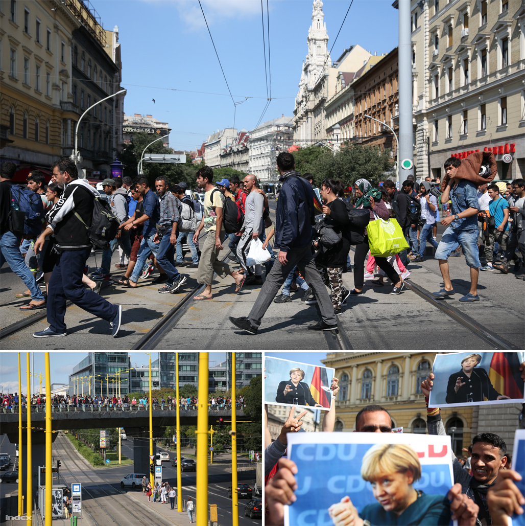 Vài ngàn người đi bộ từ nhà ga Keleti (Budapest) theo hướng biên giới Áo để sang Đức ngày 4-9-2015. Đây chính là động lực khiến Thủ tướng Đức Angela Merkel quyết định mở cửa biên giới, một quyết định mà theo bà, “tôi đã lưu tâm tới số phận của hàng vạn con người, nhưng về tổng thể tôi ý thức được tình trạng của người tỵ nạn” - Ảnh: Barakonyi Szabolcs (index.hu)