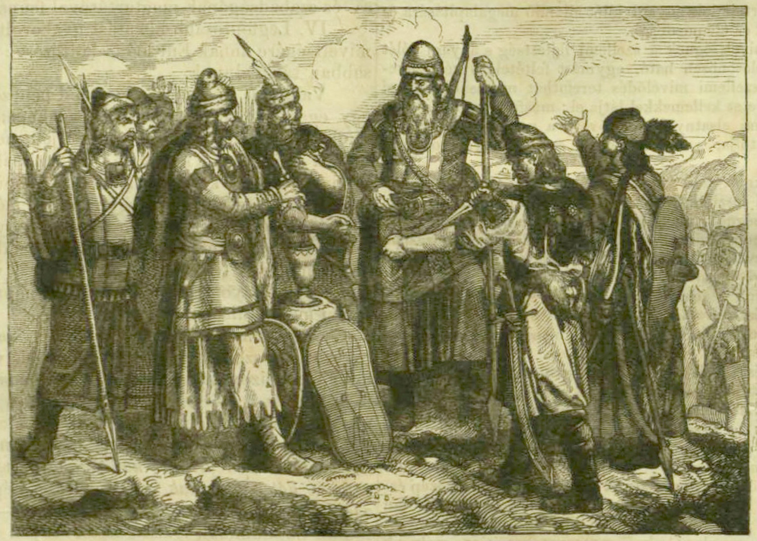 Các vĩ thủ lĩnh thề trung thành với đại thủ lĩnh tiên khởi Álmos - Họa phẩm của Peter Johann Nepomuk Geiger