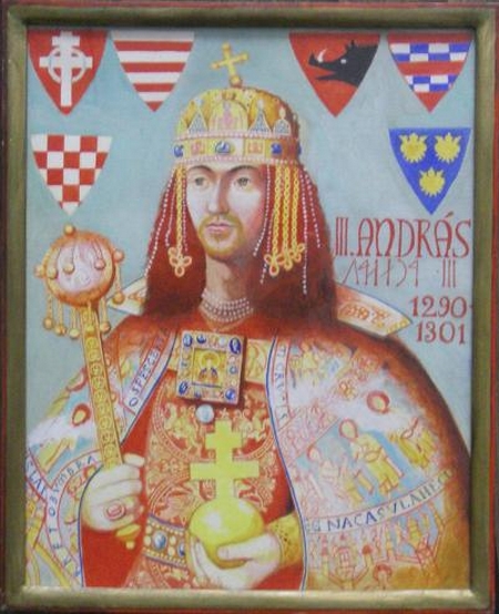 András Đệ tam khi đăng quang với những biểu tượng quyền lực (năm 1290)