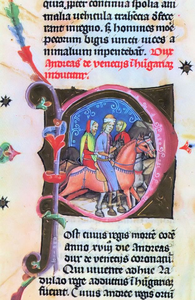 András trở về Hungary để giành ngôi vua - Minh họa trong cuốn sử “Chronicon Pictum” (Biên niên sử bằng tranh, 1360)