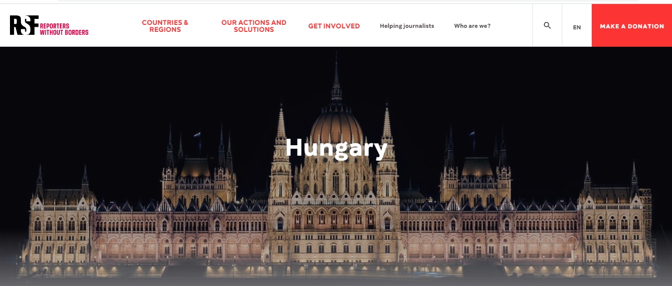 Báo cáo mới của RSF đánh giá tình hình tự do báo chí của Hungary là tồi tệ - Ảnh chụp màn hình