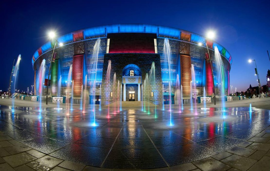 Mặt tiền sân Puskas Arena tại Budapest, mới được xây dựng để phục vụ EURO 2020