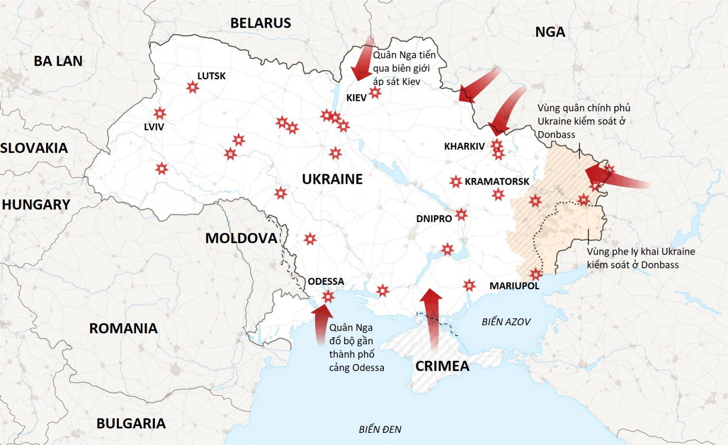 Các mũi quân Nga tiến vào Ukraine - Đồ họa của “New York Times”