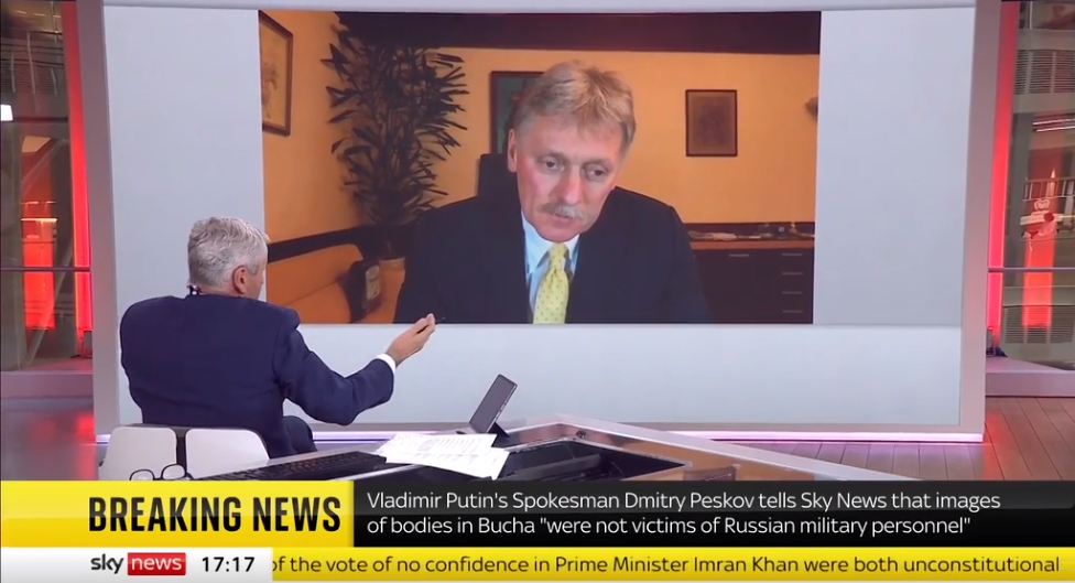 Dmitry Peskov trong cuộc phỏng vấn trực tuyến của Kênh SkyNews - Ảnh chụp màn hình