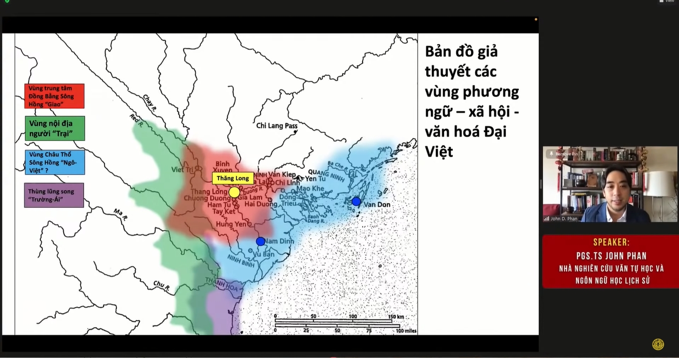 John Phan: Bản đồ giả thuyết các vùng phương ngữ - xã hội – văn hóa Đại Việt - Hình cắt từ clip: Midnight Talks 25 | Nguồn gốc của người Việt - Góc nhìn ngôn ngữ.